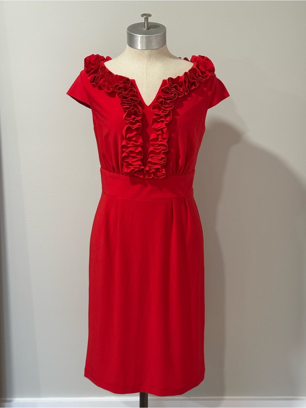 Cato Red Ruffle V-Neck Midi Dress